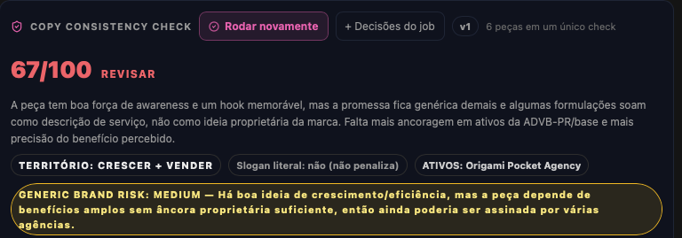 Resultado do Copy Consistency Check com nota 67/100
